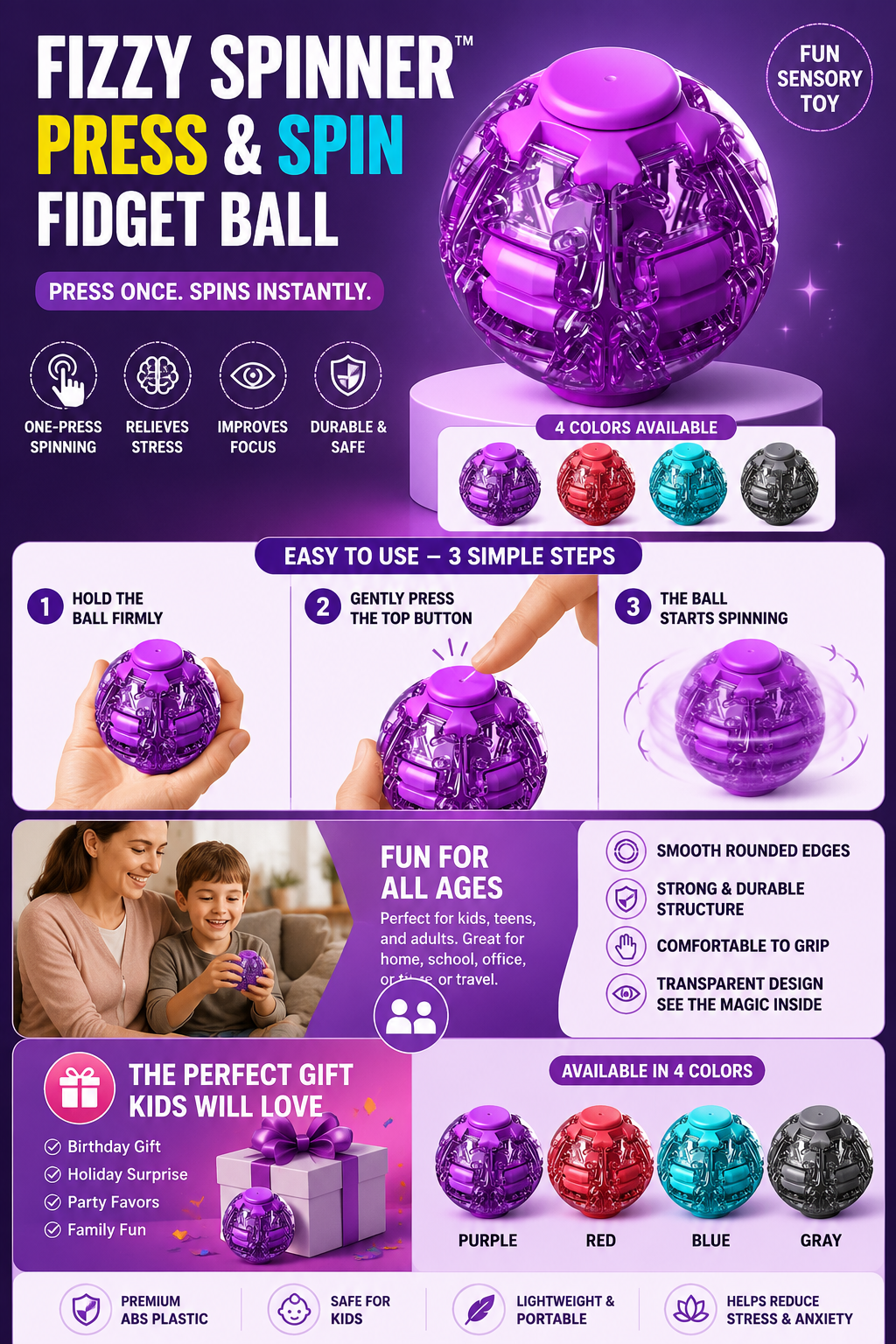 Fizzy Spinner™ Magic Press Spinner Ball