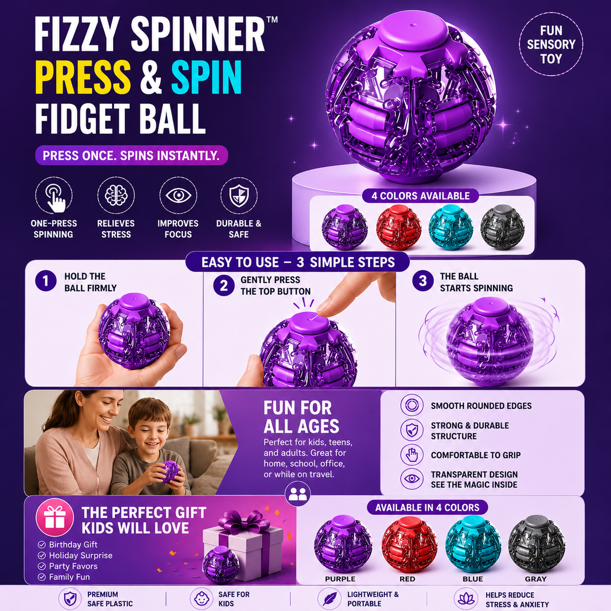 Fizzy Spinner™ Magic Light Press Spinner Ball