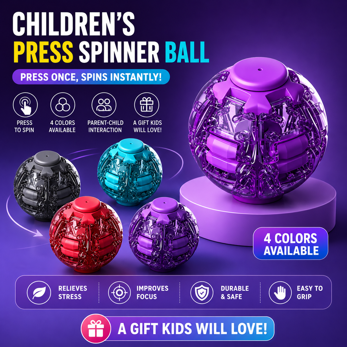 Fizzy Spinner™ Magic Light Press Spinner Ball