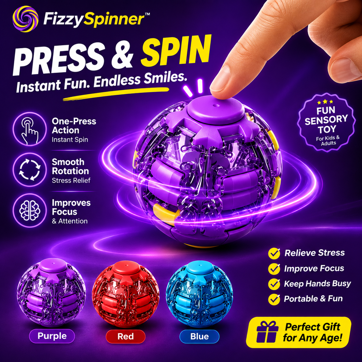 Fizzy Spinner™ Magic Light Press Spinner Ball